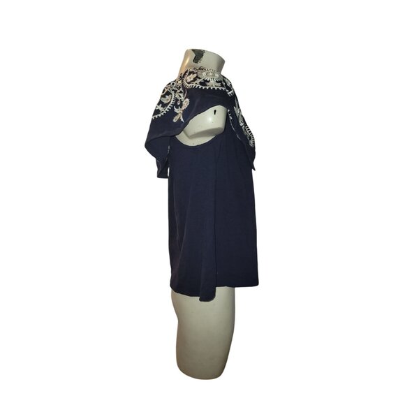 LUNA MOON Navy Blue Embroidered Off-Shoulder Luna Moon Top S Cotton Blend‎ - Picture 4 of 8